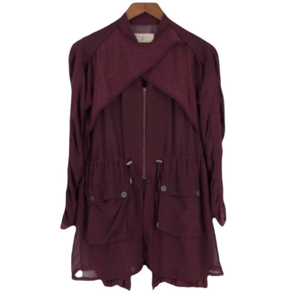 Burgundy Lightweight Mid Length Full Zip Up Jacket size Small
